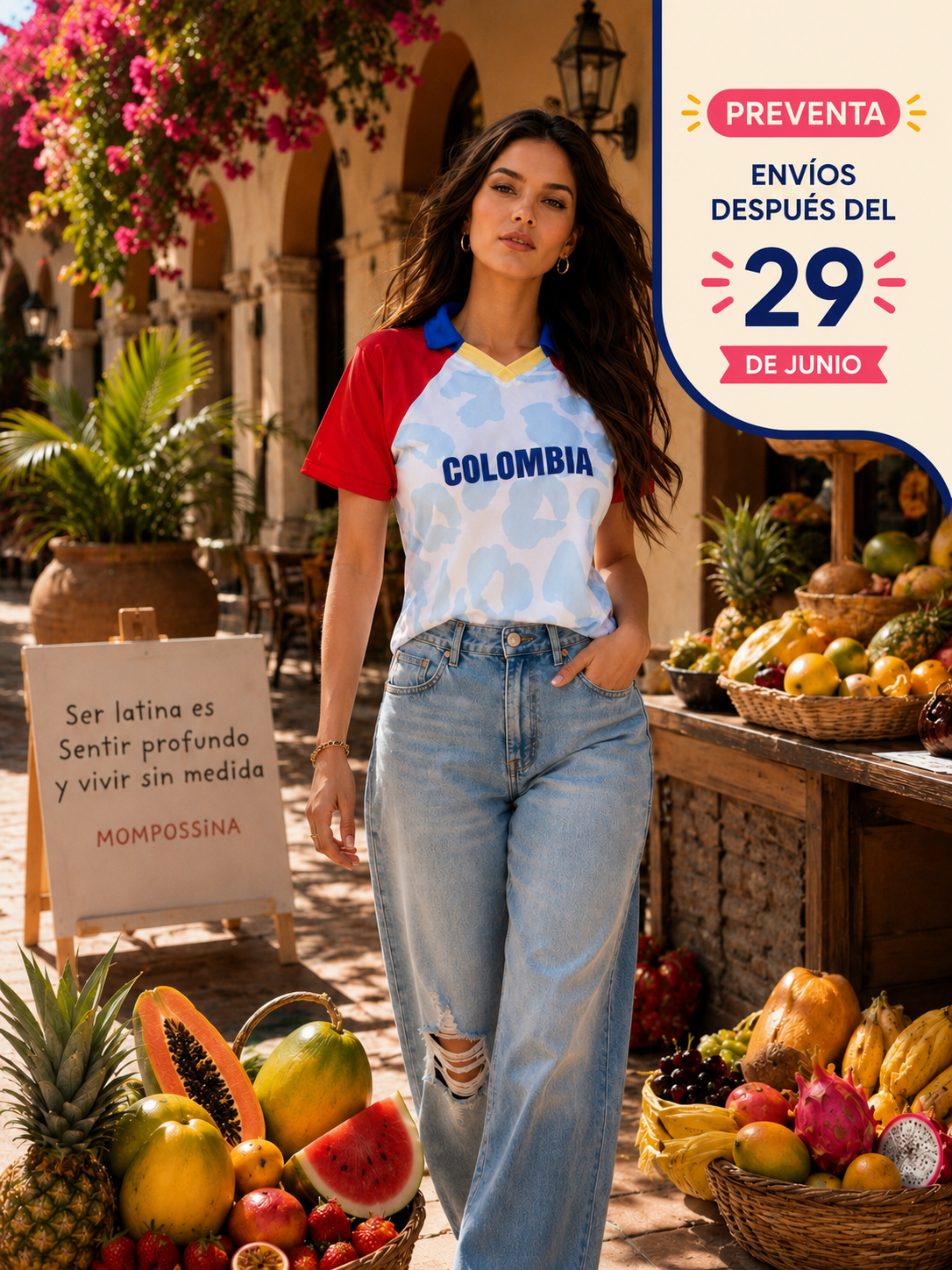 camiseta azul colombia larga